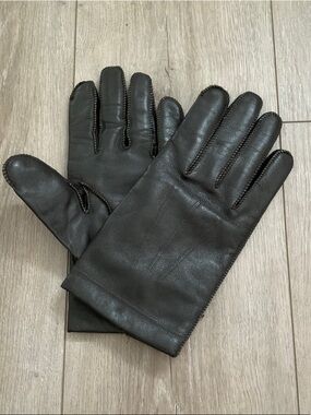 isotoner Men's Dark brown Almost Black Leather Gloves cashmere lined
